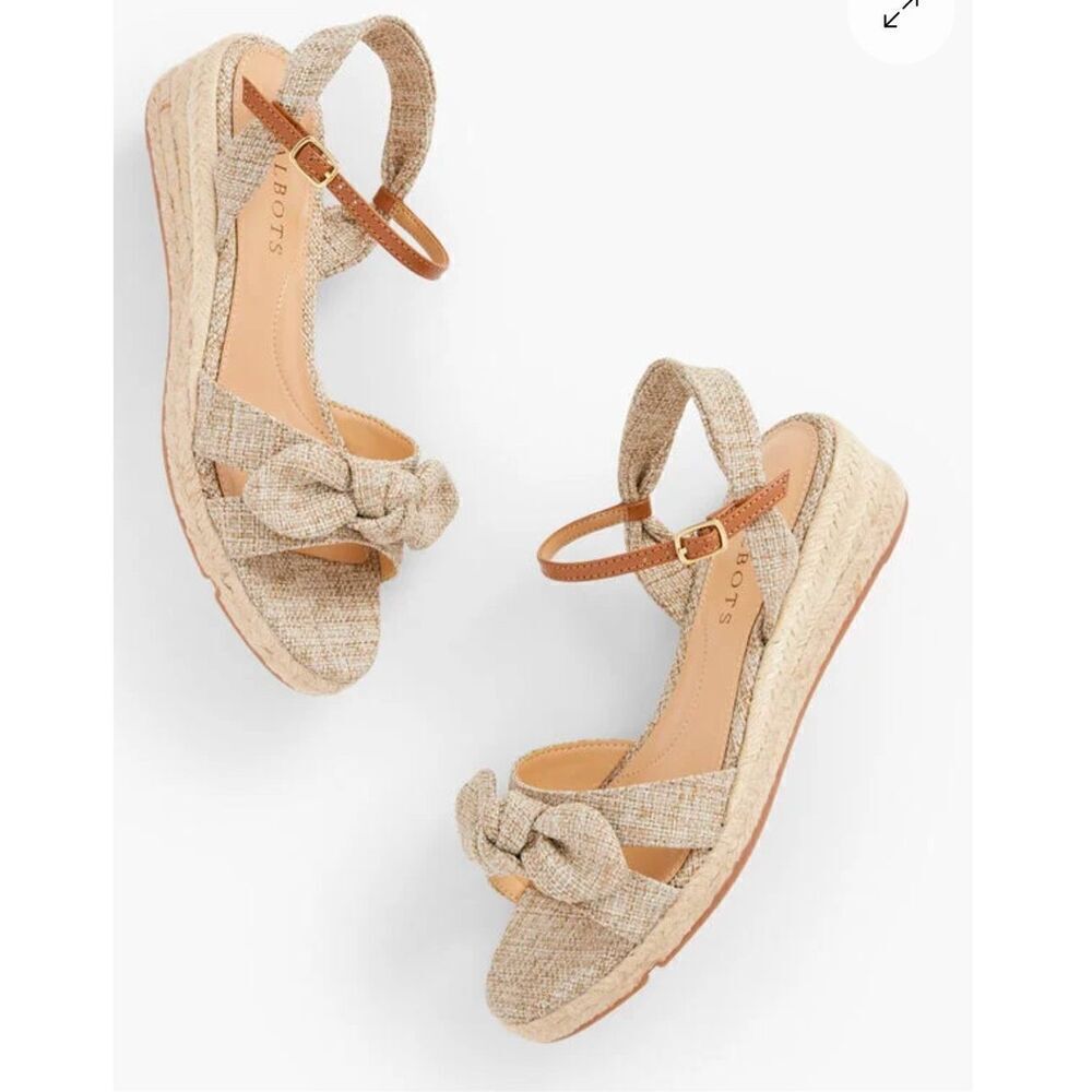 Talbots new with defects PAMELA BOW LINEN ESPADRILLE WEDGES sz 7.5